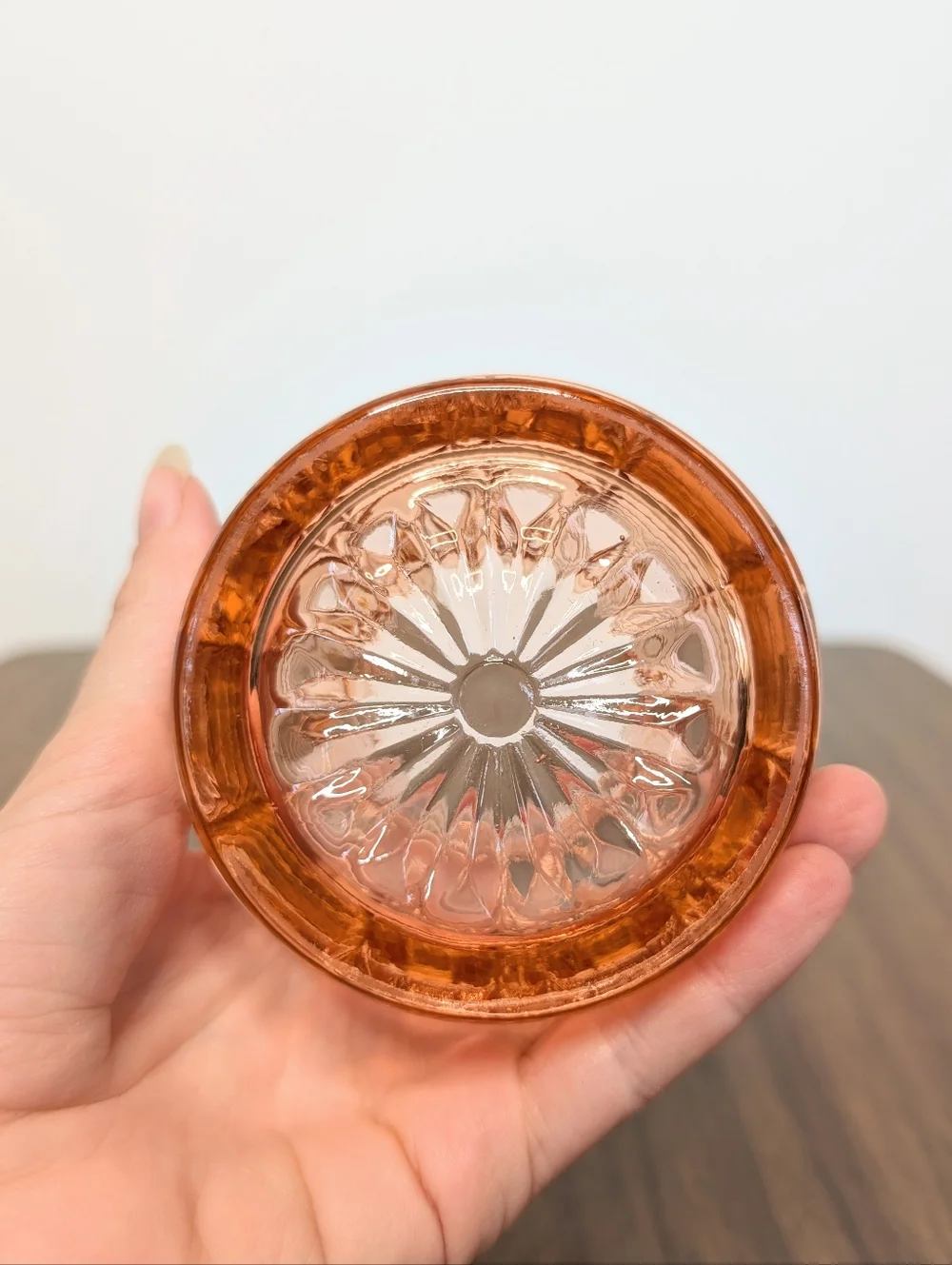 Vintage Windsor Pattern By Indiana Peachy Rose Pink Glass Honey Jam Jar With Lid